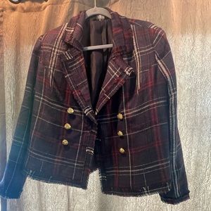 G by Giuliana Women’s Cropped Knit Blazer - blue red stripe woven textile XL